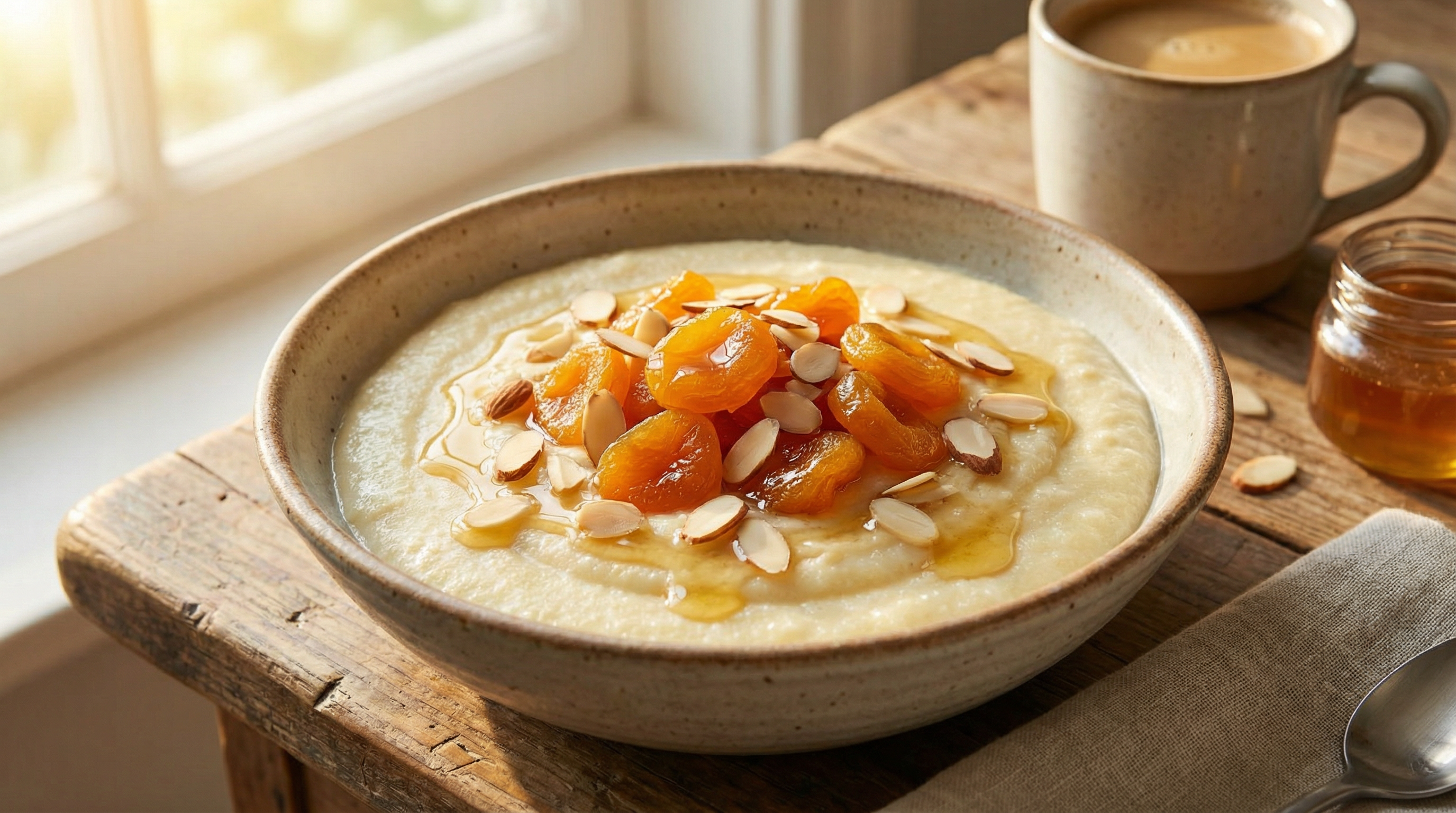 Grießbrei mit Aprikose und Mandeln