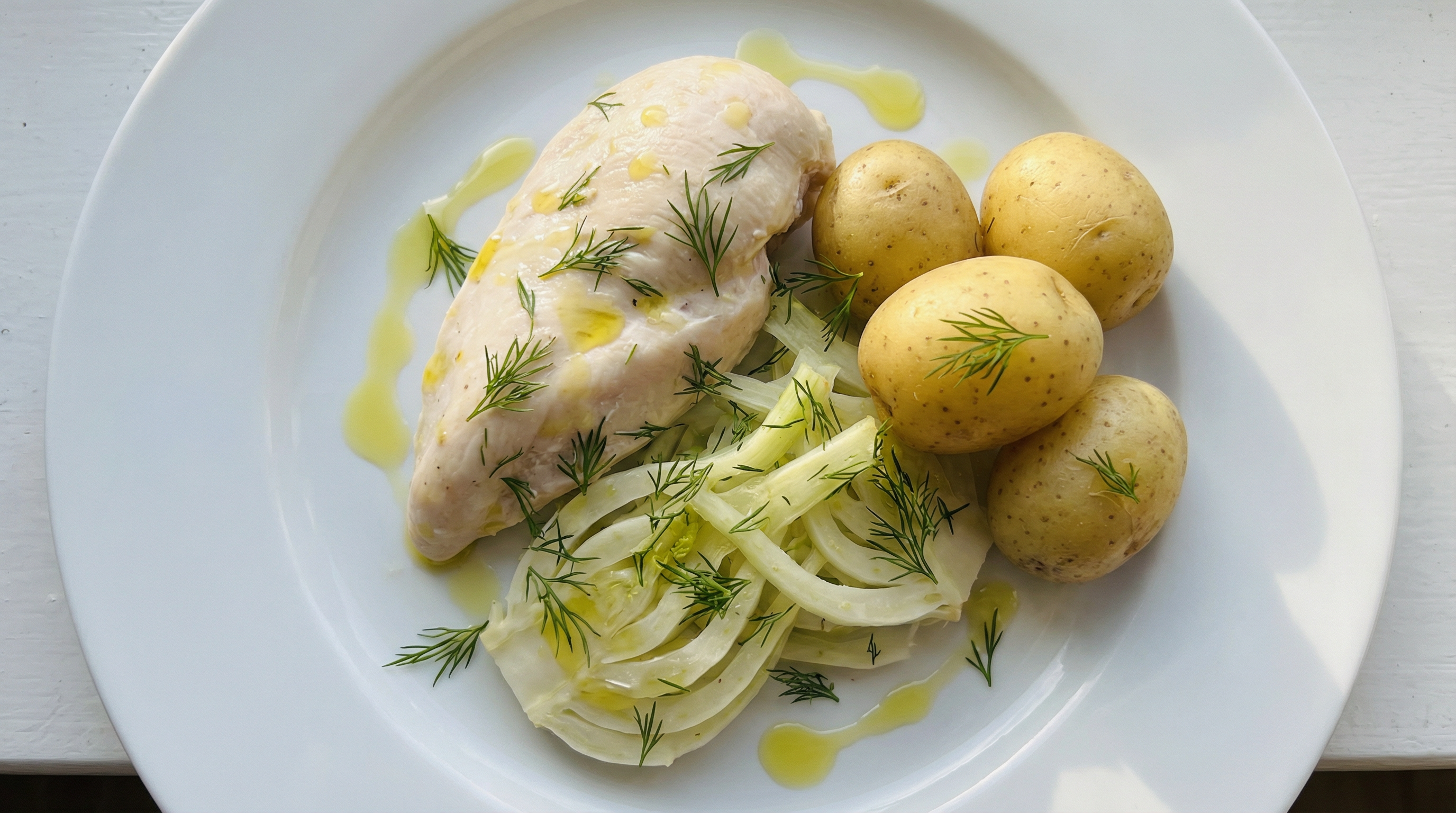 Gedünstetes Hähnchen mit Fenchel und Kartoffeln