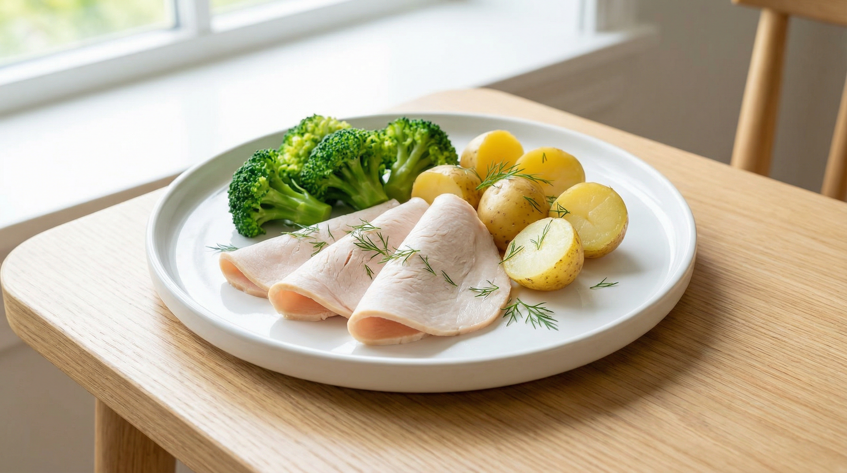 Gedünstete Putenbrust mit Brokkoli und Kartoffeln
