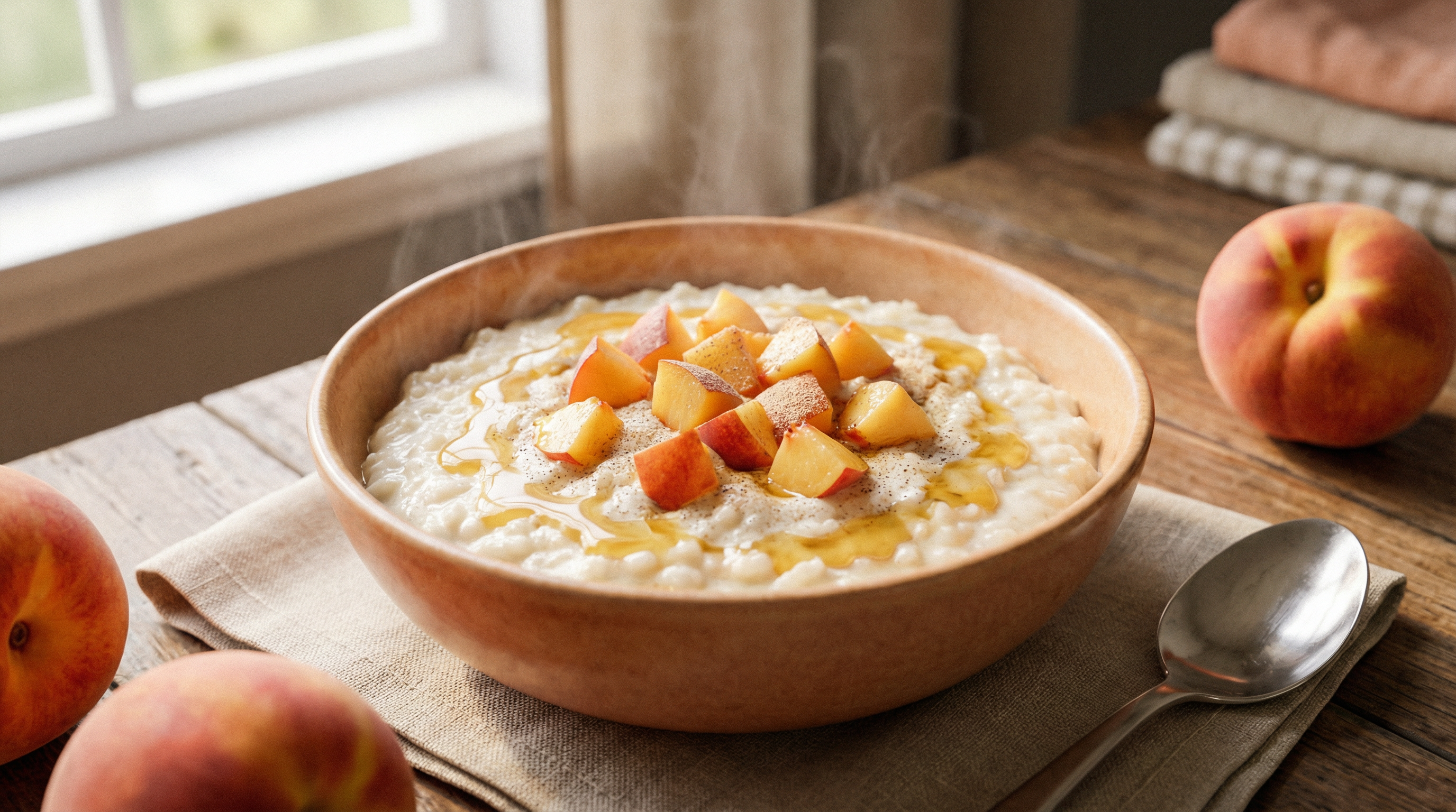 Reisbrei mit Pfirsich und Vanille