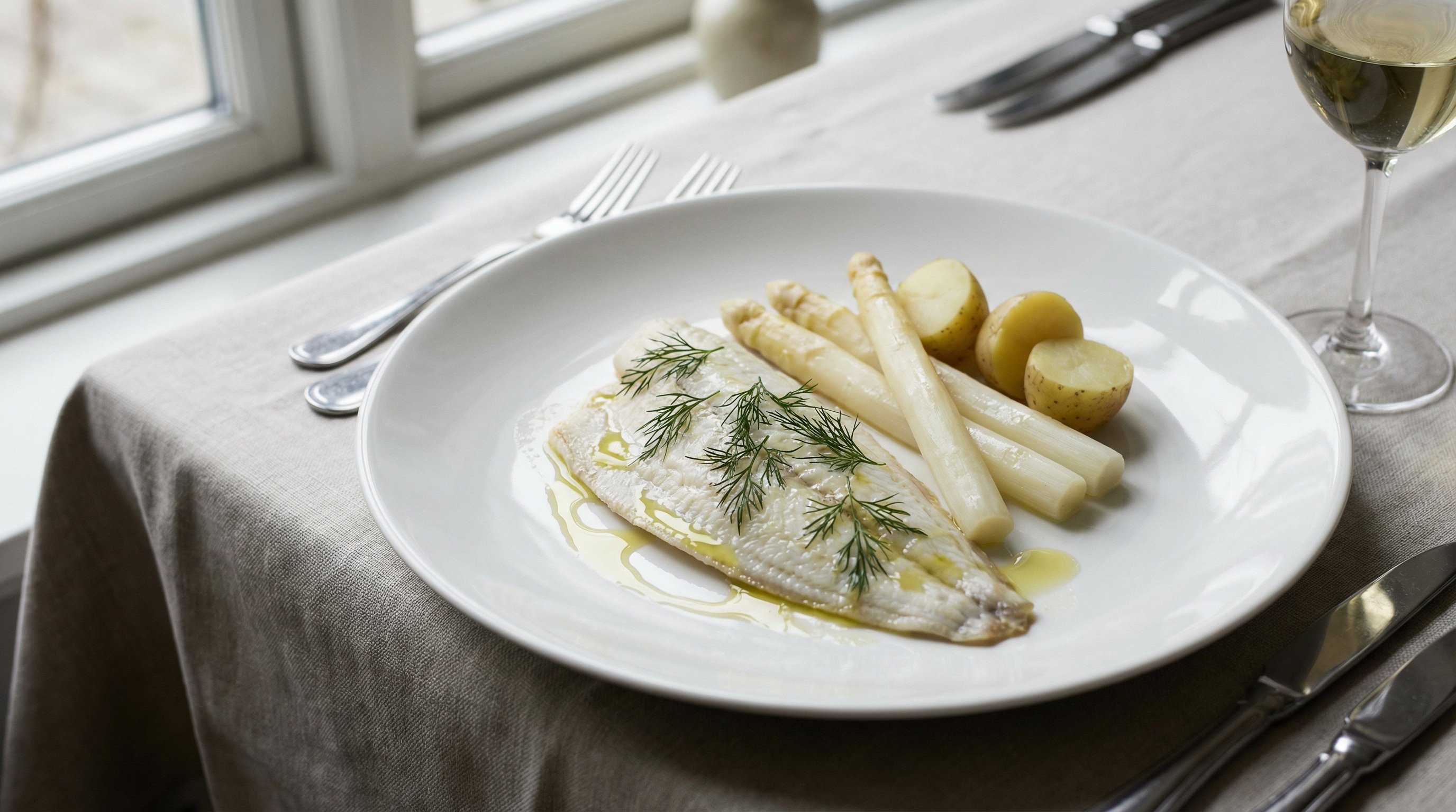 Gedünstete Seezunge mit Spargel und Kartoffeln