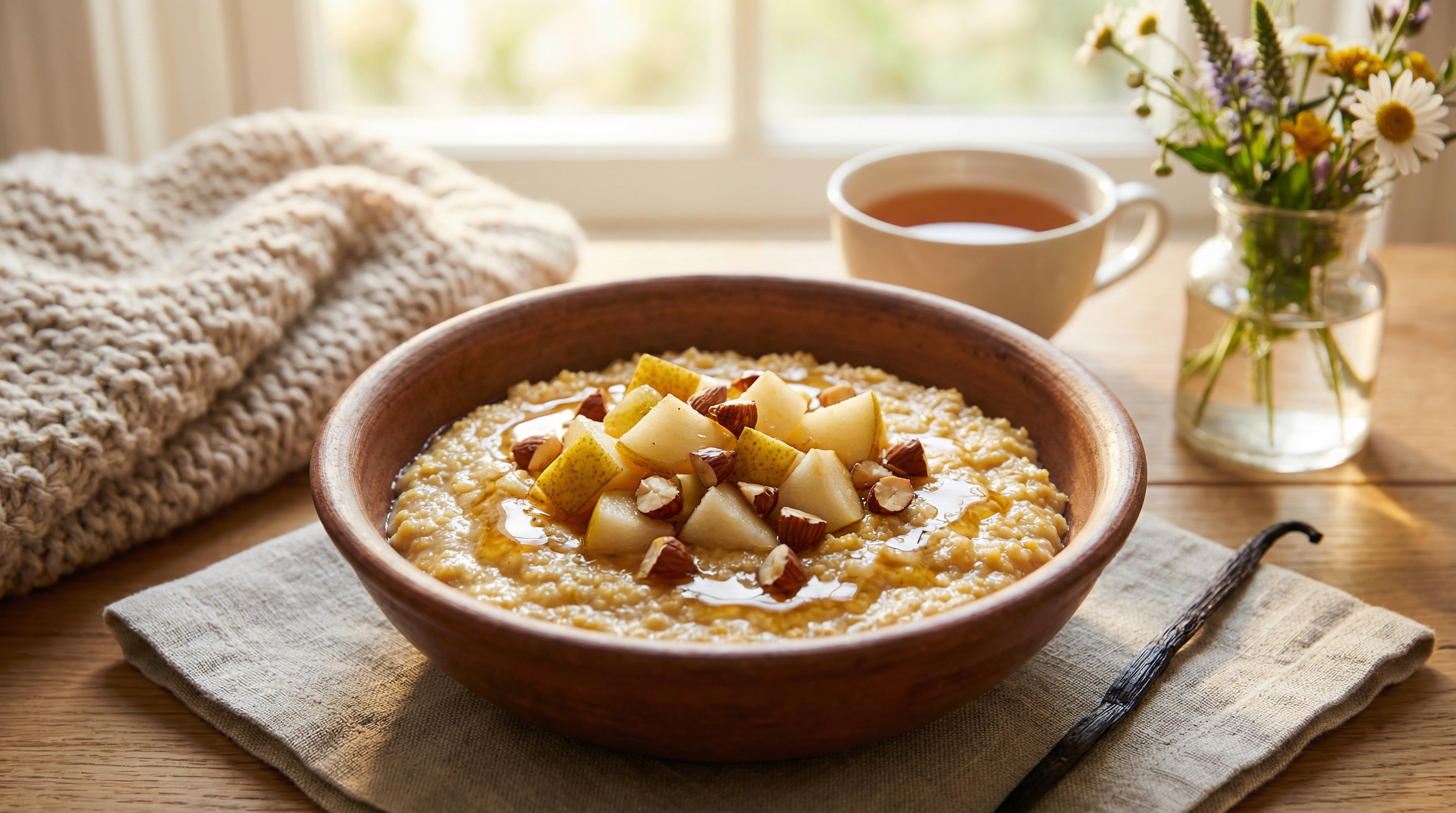Hirsebrei mit Birne und Mandeln