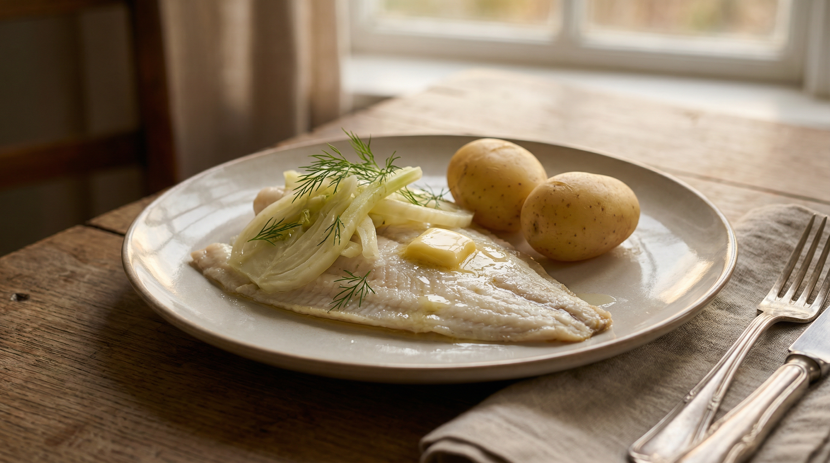 Gedämpfte Scholle mit Fenchel und Kartoffeln
